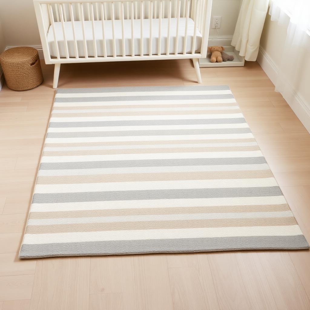 The gray and sand stripe colorway in a bright, light-filled room.